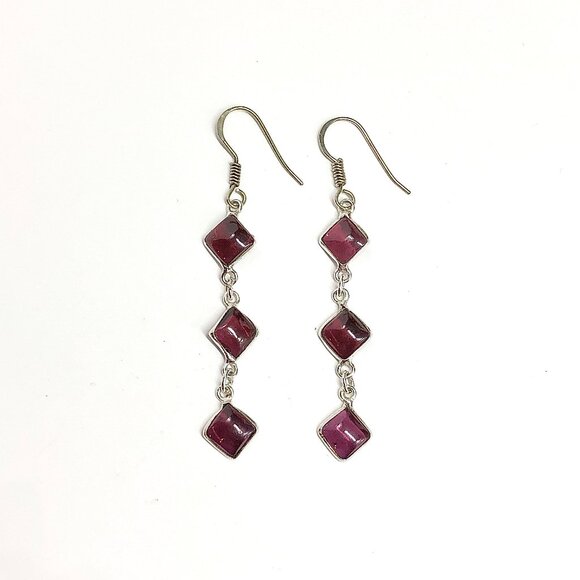 Sterling Silver Dangle Earrings, Stylish Kite cut Red Garnet Earrings - Picture 4 of 6